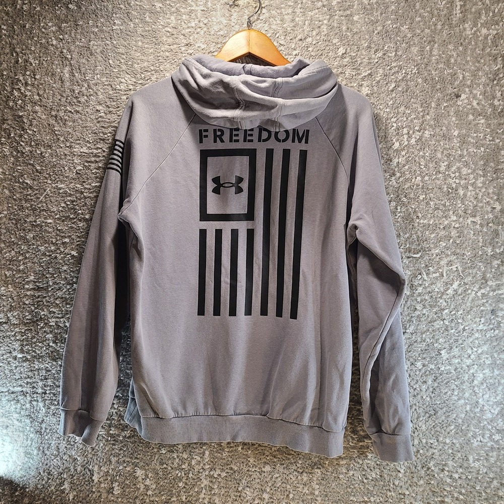 Under Armour Hoodie Mens Medium Freedom Pullover Patriotic Flag USA Gray